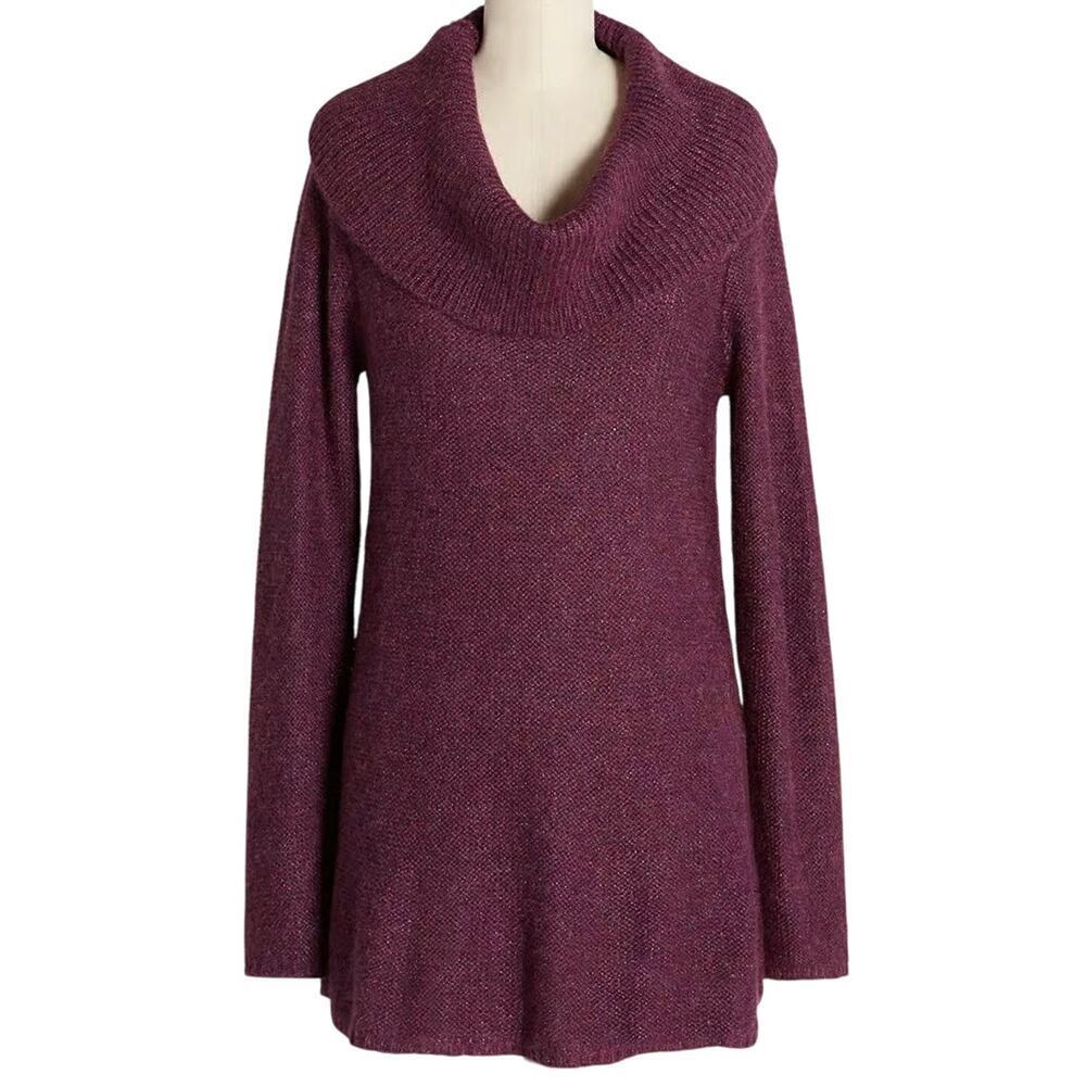 MODCLOTH Playing It Cowl Neck Tunic Sweater Metallic Sugar Plum Purple Sz XS NWT